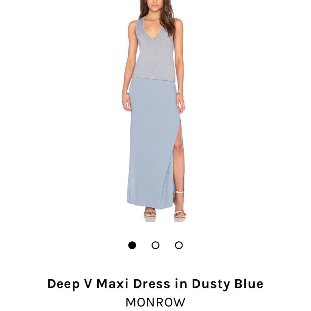 Monrow - Deep V Maxi Dusty Blue Dress